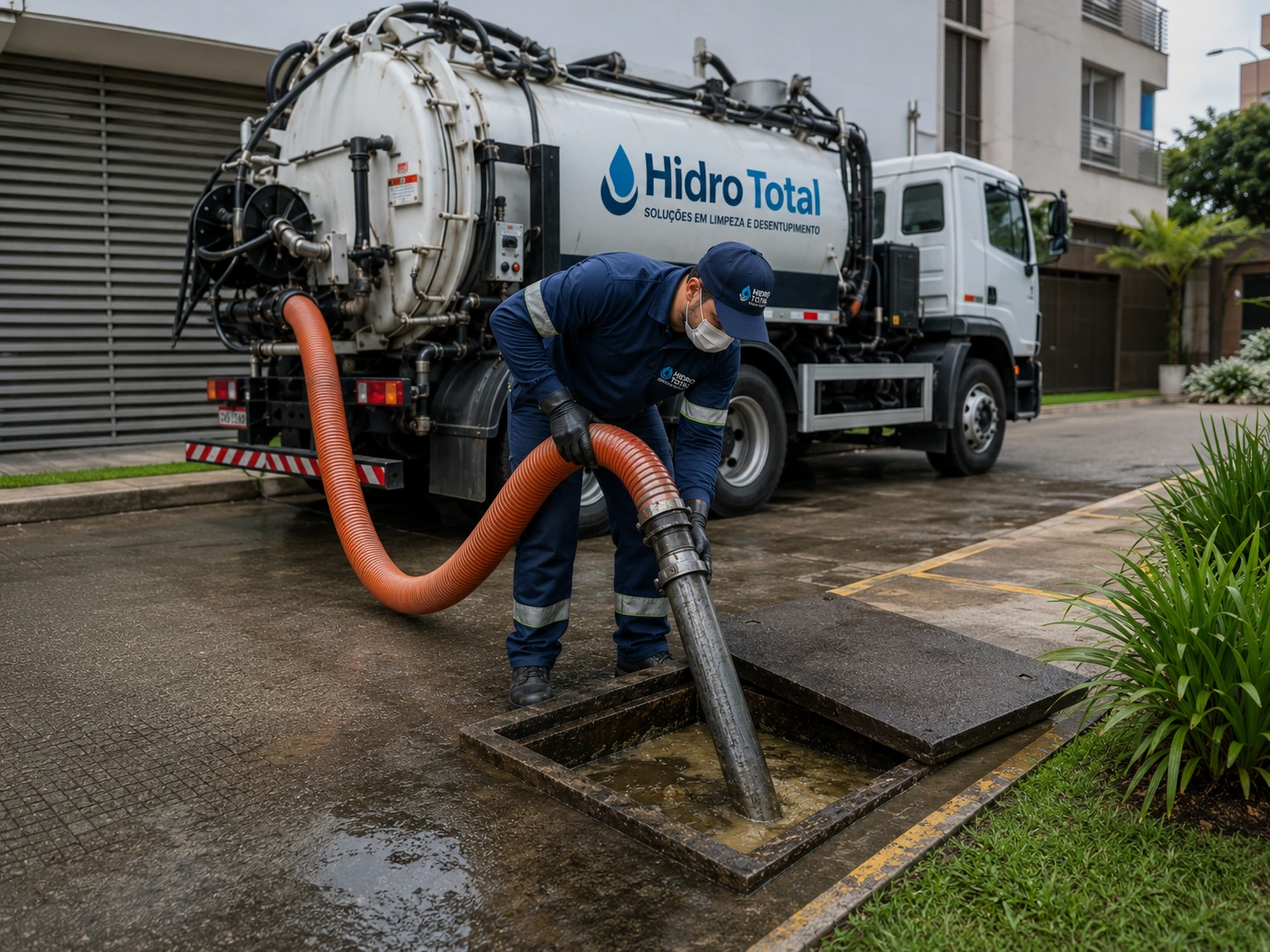 Equipe da HidroTotal com caminhão hidrovácuo próprio atendendo em Curitiba